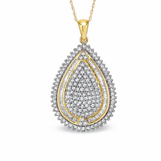 1 CT. T.W. Diamond Tear-Drop Cluster Pendant in 14K Gold-Plated Sterling Silver