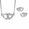 Cubic Zirconia Double Heart Pendant and Earrings Set in Sterling Silver