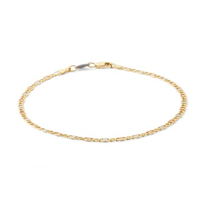 14K Tri-Tone Gold Bonded Sterling Silver 060 Gauge Hammered Anklet - 9"
