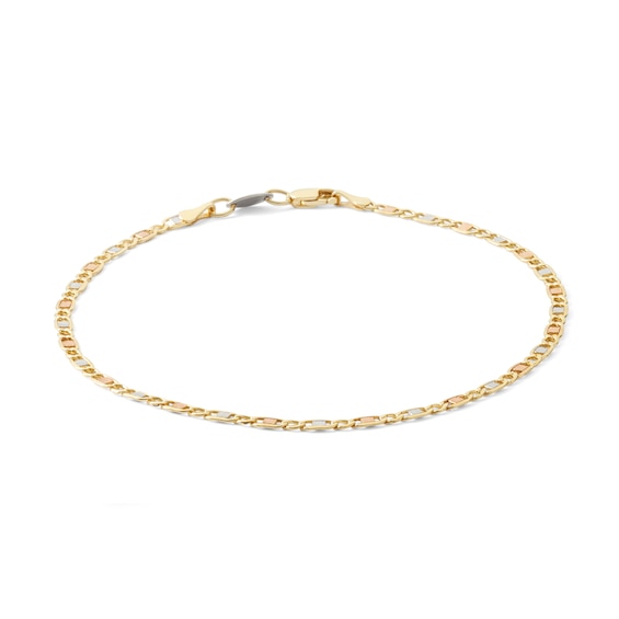 14K Tri-Tone Gold Bonded Sterling Silver 060 Gauge Hammered Anklet - 9"