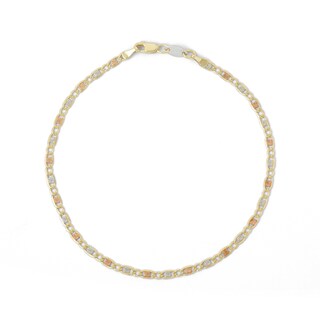 14K Tri-Tone Gold Bonded Sterling Silver 060 Gauge Hammered Anklet - 9"
