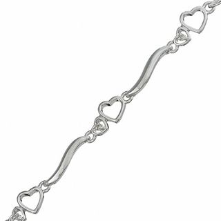 Diamond Accent Heart Bracelet in Sterling Silver - 7.25"