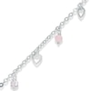 Thumbnail Image 1 of Lab-Created Rose and White Quartz Heart Dangle Anklet in Sterling Silver - 10"