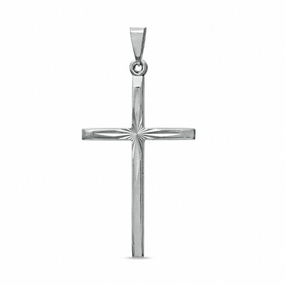 Diamond-Cut Cross Charm in 10K White Gold