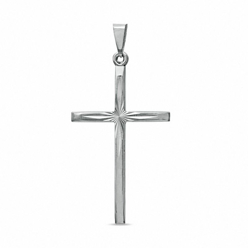 Main Image 1 of Diamond-Cut Cross Charm in 10K White Gold