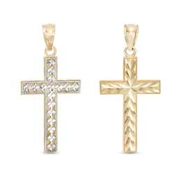 Reversible Cross Charm in 10K Solid Two-Tone Gold