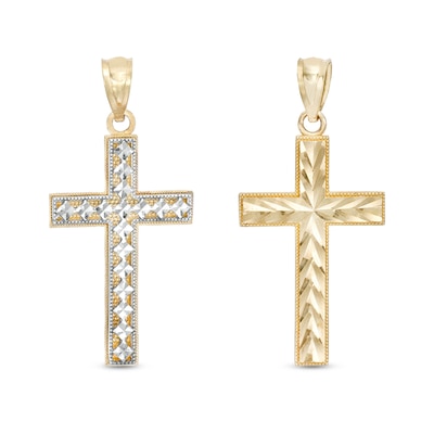 Reversible Cross Charm in 10K Solid Two-Tone Gold