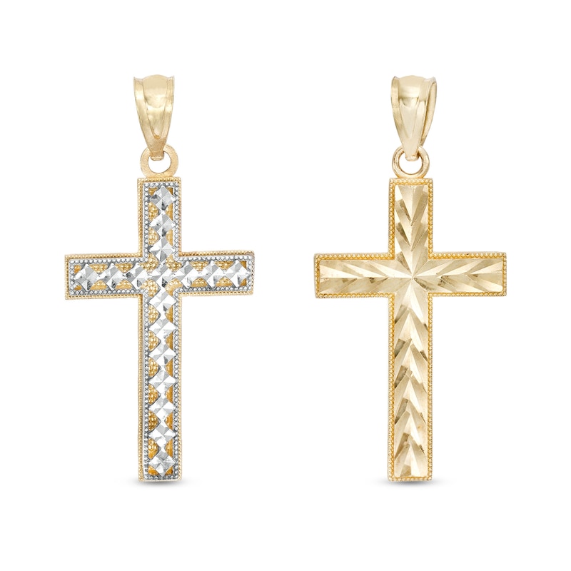Reversible Cross Charm in 10K Solid Two-Tone Gold