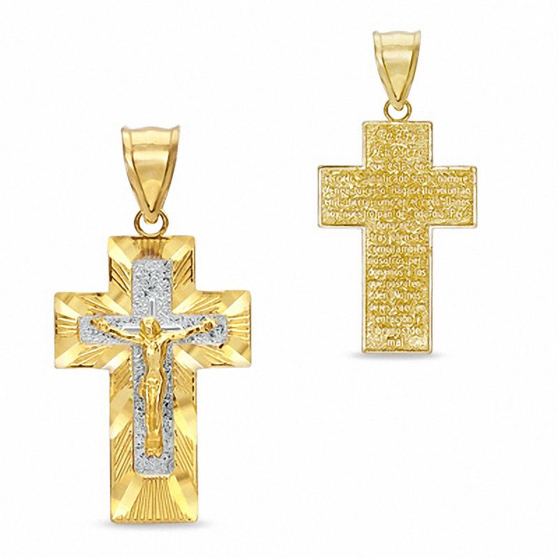 Main Image 1 of Spanish Our Father Prayer Crucifix Charm in 10K Two-Tone Gold
