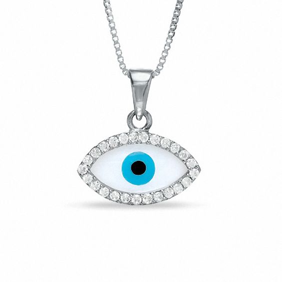 Cubic Zirconia and Glass Evil Eye Pendant in Sterling Silver