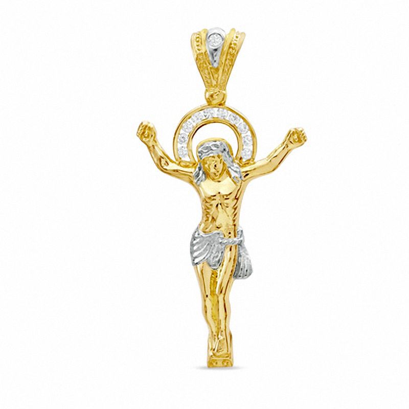 Cubic Zirconia Crucifix Charm in 10K Two-Tone Gold