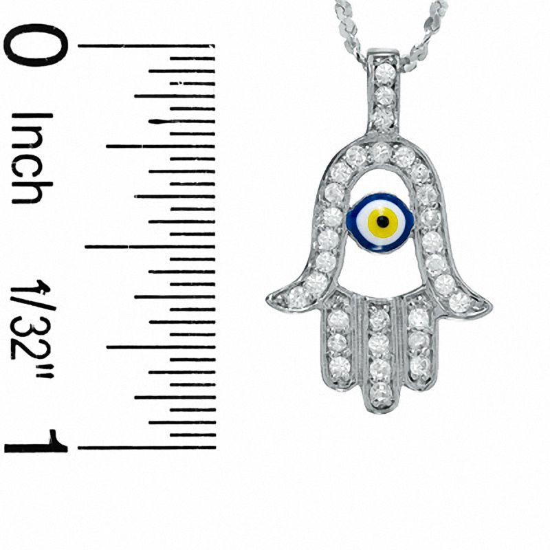Main Image 2 of Cubic Zirconia Hamsa with Glass Evil Eye Pendant in Sterling Silver