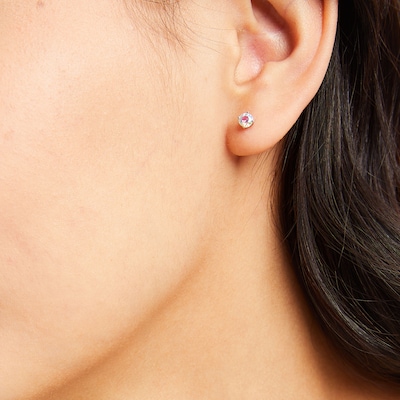 Solid Sterling Silver 4mm Iridescent CZ Solitaire Studs
