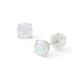 6mm Iridescent Cubic Zirconia Stud Earrings in Sterling Silver