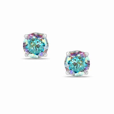 6mm Iridescent Cubic Zirconia Stud Earrings in Sterling