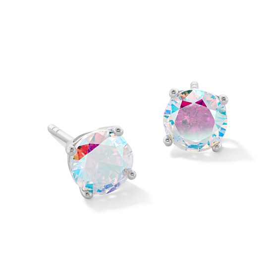 6mm Iridescent Cubic Zirconia Stud Earrings in Sterling Silver