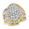 2 CT. T. W. Enhanced Brown Diamond Cluster Ring in Sterling Silver and 14K Gold Plate