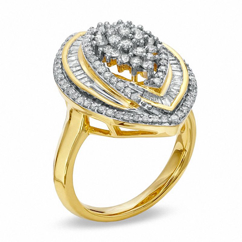 Main Image 2 of 1 CT. T.W. Diamond Marquise Cluster Ring in Sterling Silver and 14K Gold Plate
