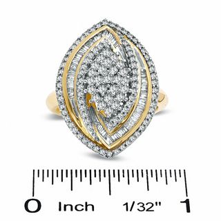 1 CT. T.W. Diamond Marquise Cluster Ring in Sterling Silver and 14K Gold Plate