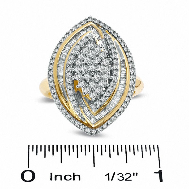 Main Image 3 of 1 CT. T.W. Diamond Marquise Cluster Ring in Sterling Silver and 14K Gold Plate