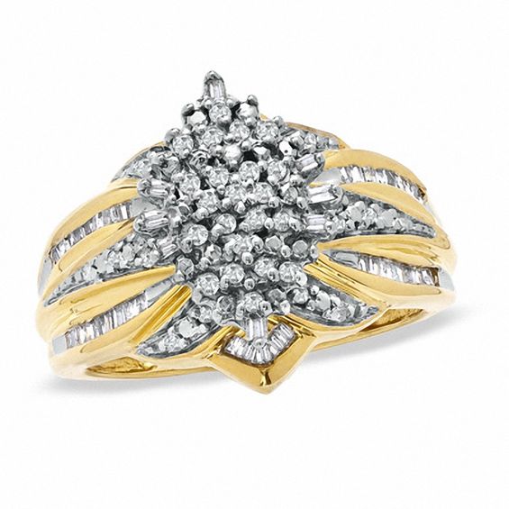 1/2 CT. T.W. Diamond Marquise Cluster Ring in Sterling Silver and 14K Gold Plate