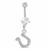 Thumbnail Image 0 of 014 Gauge  Horseshoe Dangle Belly Button Ring with Crystals and Cubic Zirconia in Stainless Steel - 3/8"