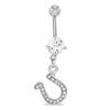 Thumbnail Image 1 of 014 Gauge  Horseshoe Dangle Belly Button Ring with Crystals and Cubic Zirconia in Stainless Steel - 3/8&quot;