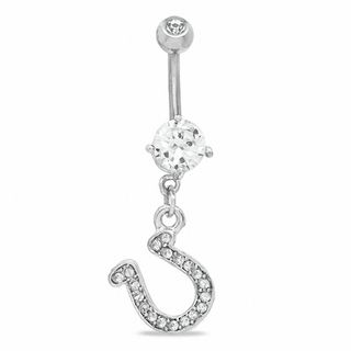 014 Gauge  Horseshoe Dangle Belly Button Ring with Crystals and Cubic Zirconia in Stainless Steel - 3/8"