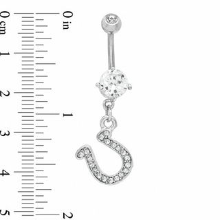 014 Gauge  Horseshoe Dangle Belly Button Ring with Crystals and Cubic Zirconia in Stainless Steel - 3/8"