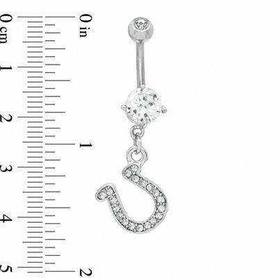 014 Gauge  Horseshoe Dangle Belly Button Ring with Crystals and Cubic Zirconia in Stainless Steel - 3/8"