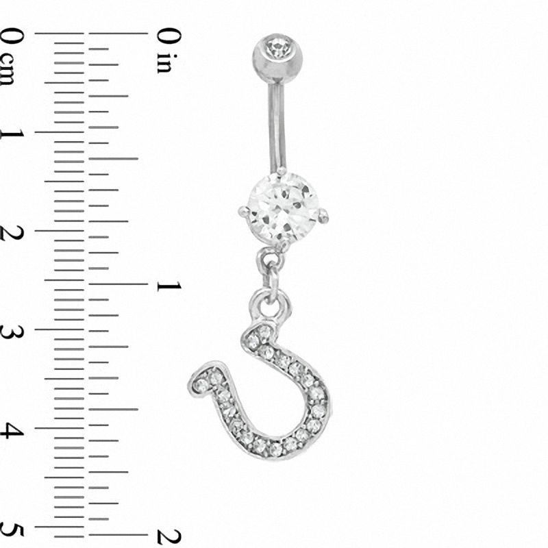 Main Image 2 of 014 Gauge  Horseshoe Dangle Belly Button Ring with Crystals and Cubic Zirconia in Stainless Steel - 3/8&quot;