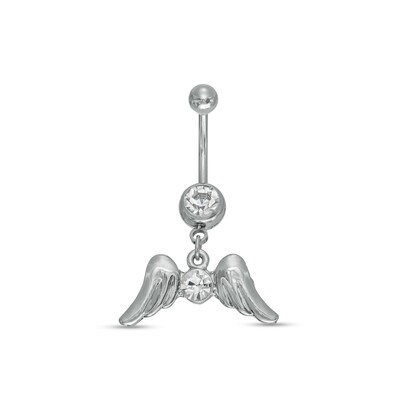 014 Gauge Wing Dangle Belly Button Ring with Crystals in Stainless Steel - 3/8"