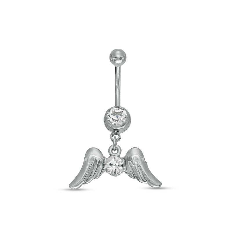 014 Gauge Wing Dangle Belly Button Ring with Crystals in Stainless Steel - 3/8"