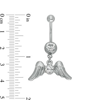 014 Gauge Wing Dangle Belly Button Ring with Crystals in Stainless Steel - 3/8"