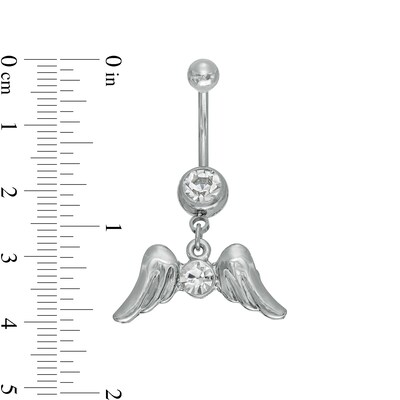 014 Gauge Wing Dangle Belly Button Ring with Crystals in Stainless Steel - 3/8"