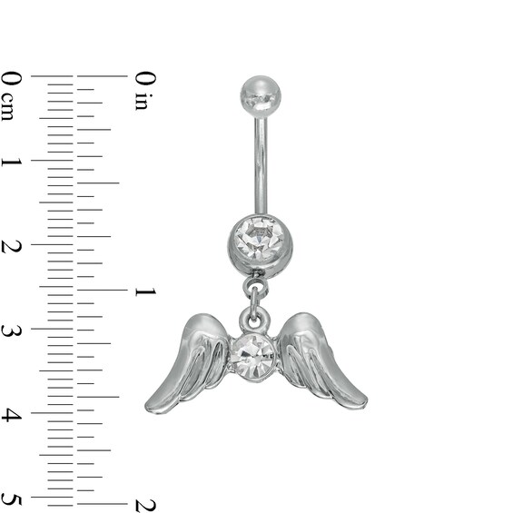 014 Gauge Wing Dangle Belly Button Ring with Crystals in Stainless Steel - 3/8"