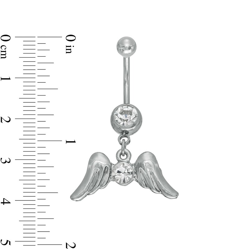 Main Image 2 of 014 Gauge Wing Dangle Belly Button Ring with Crystals in Stainless Steel - 3/8"