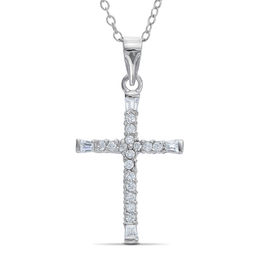 Solid Sterling Silver CZ Cross Pendant - 18