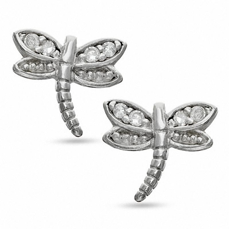 Cubic Zirconia Dragonfly Stud Earrings in Sterling Silver