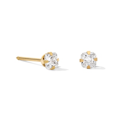 3mm Princess-Cut Cubic Zirconia Solitaire Stud Piercing Earrings in Solid Stainless Steel with 24K Gold Plate