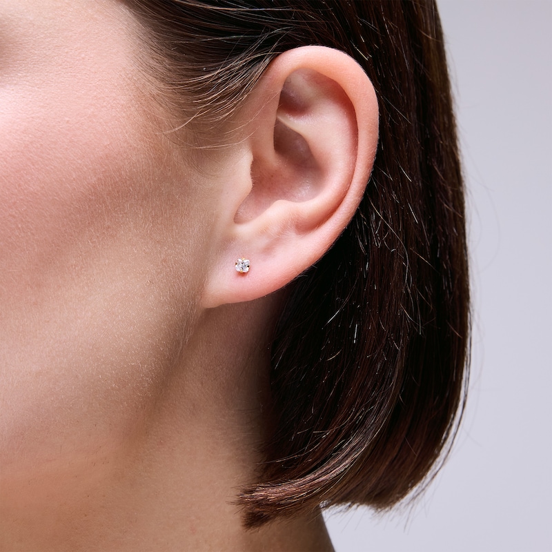 Main Image 2 of 3mm Princess-Cut Cubic Zirconia Solitaire Stud Piercing Earrings in Solid Stainless Steel with 24K Gold Plate