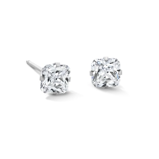 5mm Princess-Cut Cubic Zirconia Solitaire Stud Piercing Earrings in Solid Stainless Steel