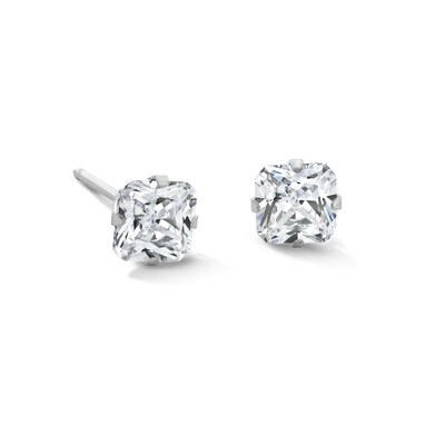 5mm Princess-Cut Cubic Zirconia Solitaire Stud Piercing Earrings in Solid Stainless Steel