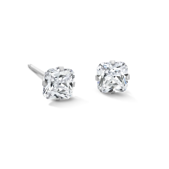 5mm Princess-Cut Cubic Zirconia Solitaire Stud Piercing Earrings in Solid Stainless Steel