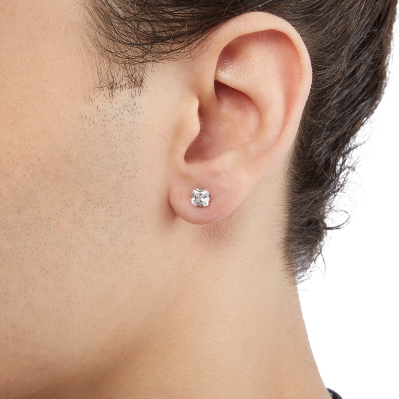 Main Image 2 of 5mm Princess-Cut Cubic Zirconia Solitaire Stud Piercing Earrings in Solid Stainless Steel