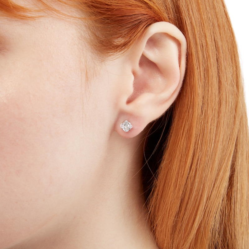 Main Image 3 of 5mm Princess-Cut Cubic Zirconia Solitaire Stud Piercing Earrings in Solid Stainless Steel