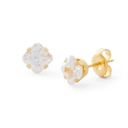 6mm Princess-Cut Cubic Zirconia Solitaire Stud Piercing Earrings in Solid Stainless Steel with 24K Gold Plate