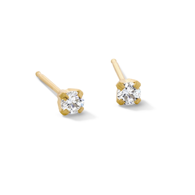 Main Image 1 of 3mm Cubic Zirconia Solitaire Stud Piercing Earrings in Solid Stainless Steel with 24K Gold Plate - Extra Long Post