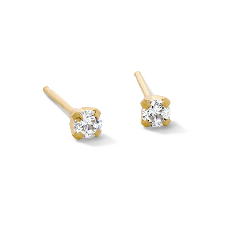 3mm Cubic Zirconia Solitaire Stud Piercing Earrings in Solid Stainless Steel with 24K Gold Plate - Extra Long Post