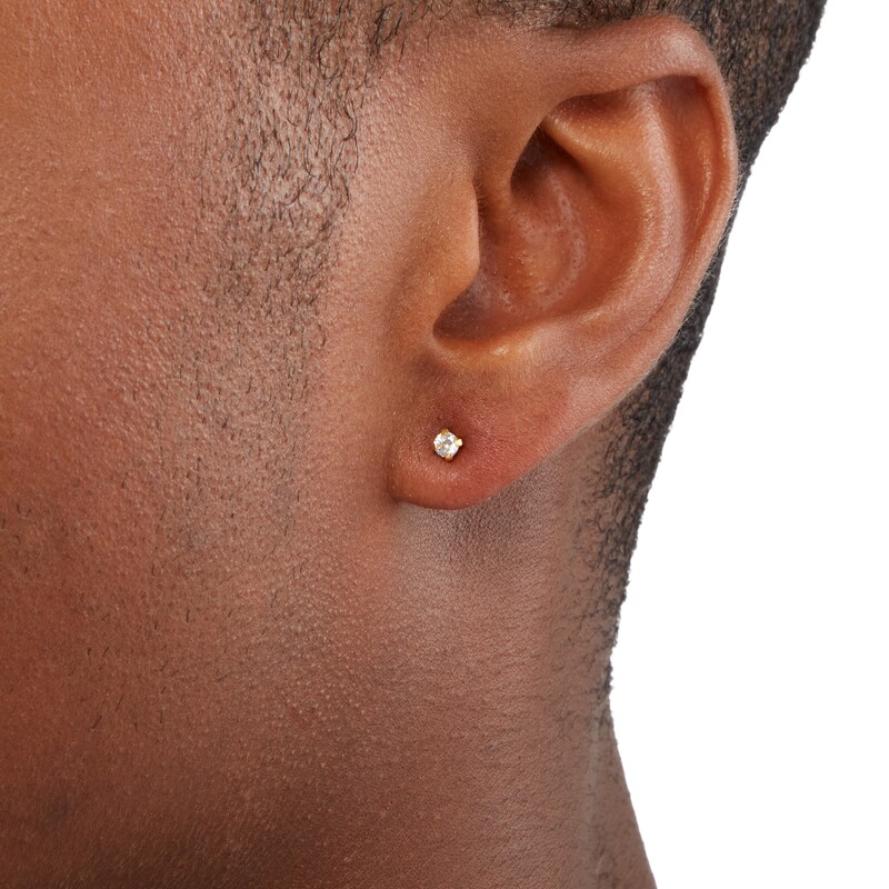 Main Image 2 of 3mm Cubic Zirconia Solitaire Stud Piercing Earrings in Solid Stainless Steel with 24K Gold Plate - Extra Long Post